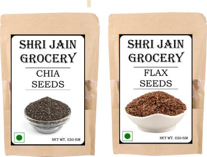 Shri Jain Grocery Chia Seeds (250 gm) and Flax Seeds(250 gm) combo - Premium Raw Seeds for Eating , Mix Seeds Chia Seeds, Brown Flax Seeds