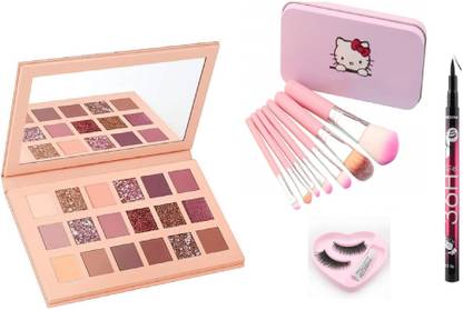 Insta Beauty Glam ColorIcon Nude EyeShadow Palette+Brushes+EyeLashes&Glue+Black Eye Liner 18 g