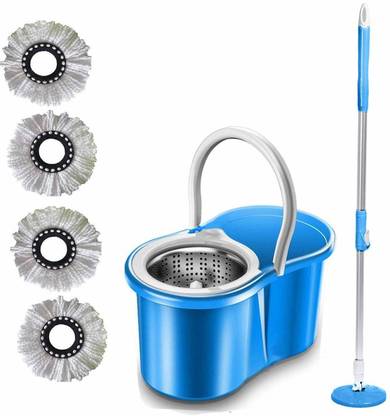 JSN Easy Magic Spin Floor Mop 360 Degree Bucket Mop with Steel Spinner 4 Refill Mop Set