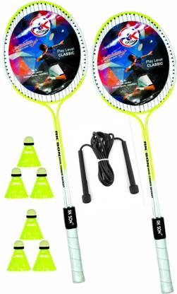 rk son Badminton Racquet Set Of 2 Piece With 6 Piece Nylon Shuttle Badminton Kit
