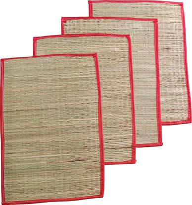 POOJA GHAR Organic Handmade Kusha Grass Mat Eco-Friendly Chatai Assan for Pooja Sitting Mat (18*23) (Pack of 4) Prayer Kit
