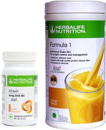 HERBALIFE Formula 1 Shake Mix - Mango Flavor With Afresh Energy Drink - Peach Flavor Plant-Based Protein