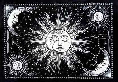 DORAYA Two Face Sun Tarot Celestial Sun Moon Wall Hanging Decoration Star Hippie Good Luck Medium Mandala Black And White Tapestry 54x60 Tapestry