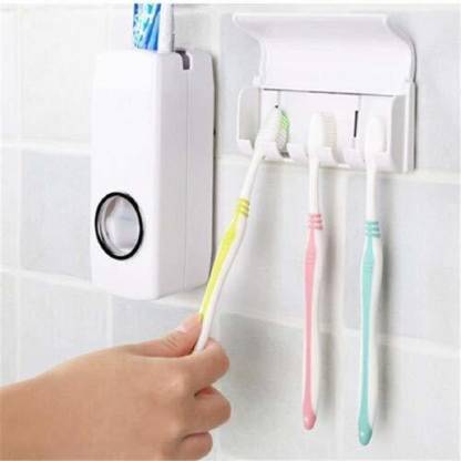 NEW Toothpaste Dispenser Tooth Brush Wall Mounted Stand Automatic Squeezer 6L