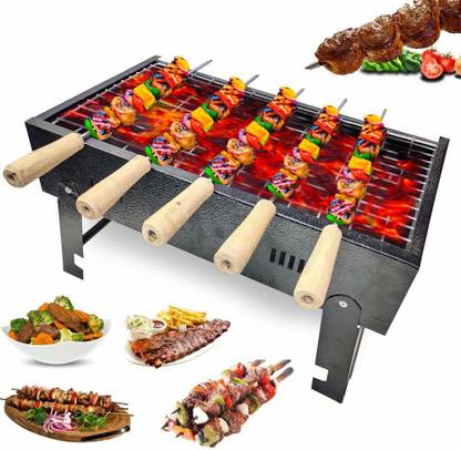 Mitraa International FoldableBarbequeGrillSetforHomeTandoor(with3Skewersand1Tong) Charcoal Grill