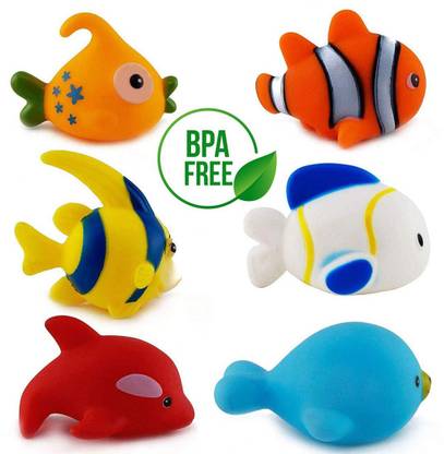 saiyam momento Chu Chu fish Baby Bath Toys for Baby Non-Toxic Toddler Set Multi Color -6 Pcs Bath Toy (Multicolor) Bath Toy