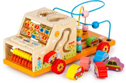 FIDDLERZ Maze Pull & Multifunctional Wooden Studying Learn Car Early Educational Learning Activity Shape Shorter Block Cubes Toys Gift for Kids Boys Girls (Color : Multicolored, Size : Free Size)