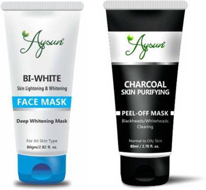 Aysun BI White Face Mask and Charcoal Skin Puriffying Peel off Mask Combo Pack of 2