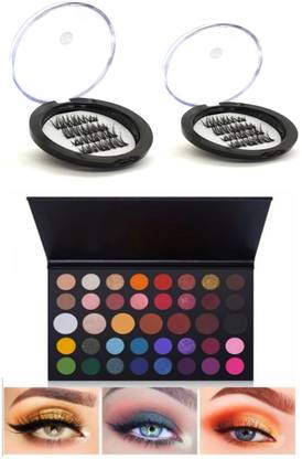 Three Elements Dual magnetic thick eyelashes kit dense bridal magnetic false eyelashes 3D reusable fake eyelashes , james charles pigmented eyeshadow palette matte and shimmer eyeshadow combo set75.7g (Multicolor)