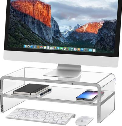NARAYAN LNT Acrylic Monitor Stand Riser 2 Tier, 5.5 Inches High Clear Monitor Stand Glass Floor and Desk Stand Laptop Stand Compatible with Universal Laptops