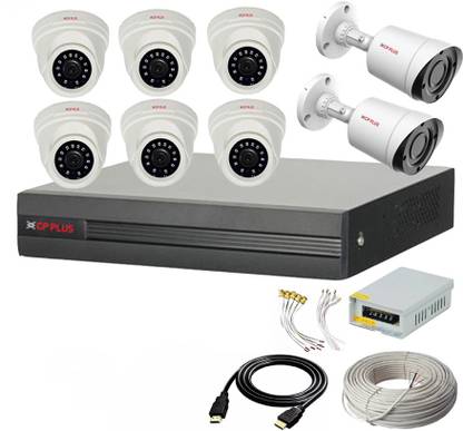 CP PLUS 8 Channal HD DVR 1080p 1Pcs,Outdoor Camera 2.4 MP 2Pcs,Indoor Camera 2.4 MP 6Pcs,combo set Security Camera
