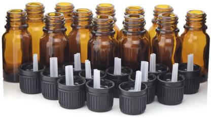 PHARCOS 10ml Amber Glass Bottle with Euro Dropper Black Tamper Proof Cap for Homeopathy Use, Beauty Products DIY, Multipurpose Use, Refillable, Reusable(Leak Proof) (15ml - Pack of 12 ) Laboratory Dropper Bottle