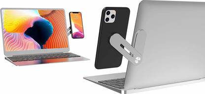 STOCKHAWKERS Adjustable Laptop Magnetic Mobile Holder with Side Mount Clip-on Monitor | Computer Expansion Aluminium Bracket for All Smartphone, Cell Phone | Fixed Flat and Slim Mobile Holder