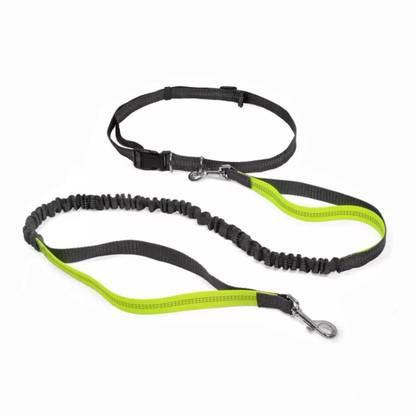 KUTKUT Hands Free Retractable Dog Leash 120 cm -155 cm with Dual Bungees for | Adjustable Waist Belt 27"- 40" inch Reflective Stitching Dog Leash