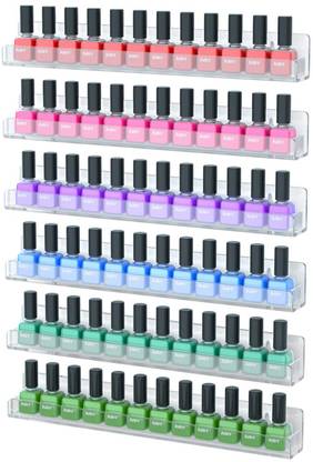 NARAYAN LNT 6 Pack Nail Polish Rack Wall Mounted Shelf with Removable Anti-slip End Inserts, Clear Acrylic Nail Polish Organizer Display 90 Bottles Acrylic Wall Shelf