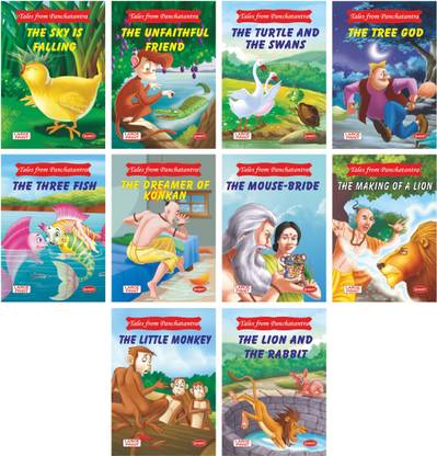 Tales From Panchatantra (Set Of 10 Books With Colourful Pictures) - Story Books For Kids -The Sky Is Falling, The Unfaithful Friend. The Turtle And Swan, The Tree God, The Three Fish, The Dreamer Of Konkan, The Mouse -Bride, The Making Of A Lion, The Little Monkey, The Loin And The Rabbit, Story Books For Kids