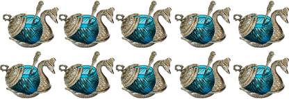 Articia Metal Duck Shaped Glass Bowl Container With Lid and Dessert Spoon (13.5x12.5x11.5cm, Turquoise Silver, Set of 10) Decorative Showpiece  -  11.5 cm