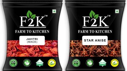 F2K FARM TO KITCHEN Chakri Phool - Javitri - Whole spices Combo - Pack of 2x25g each - Star Anise & Mace Combo -