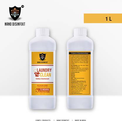 Nano Disinfekt Laundry Clean | Clothes Disinfectant | Kills 99.99% Germs for 72 Hours | Product of Nanotechnology | 1 Litre | Non-Alcoholic & Non-Toxic emerging from Silver & Copper Nanoparticles Lime Liquid Detergent
