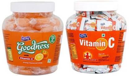 Derby Combo of Orange Goodness and Vitamin C Orange Candy Jar | Taste of Orange Candy with Vitamin C |Hard Vitamin C Candies | Orange Candy |100 Candies in a Jar Orange Candy