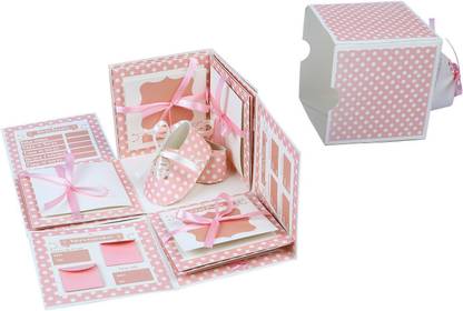 Crack of Dawn Crafts 3 Layered Baby Explosive Box - Pink Greeting Card