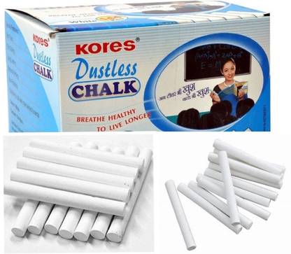 Kores WHITE DUSTLESS CHALKS 100 STICKS Regular Blackboard Skin Friendly White Dustless Chalks