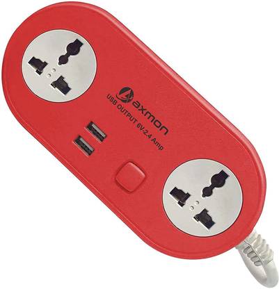 Axmon Extension Cord with 2 USB Charging Ports and 2 Socket Extension Board for Multiple Devices 2.4 A Three Pin Socket
