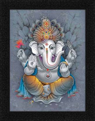 Priyanshi Craft Lord gannesh in grey colour Digital Reprint 10 inch x 8 inch Painting