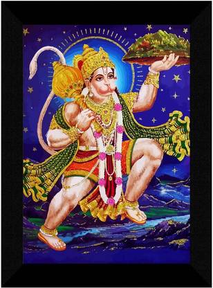 Lord Hanuman Flying Old Art UV Textured Home Decorative Gift Item Fine Art Print