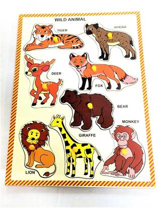 PETERS PENCE WOODEN MULTI COLOR 8 SET OF WILD ANIMALS PUZZLE BOARD FOR KIDS PRE PRIMARY EDUCATION
