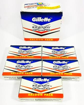 Gillette Wilkinson Sword Double Edge Razor Blades (50 In 1) (Pack Of 6) Saloon Pack by Rmr JaiHind, Men & Women
