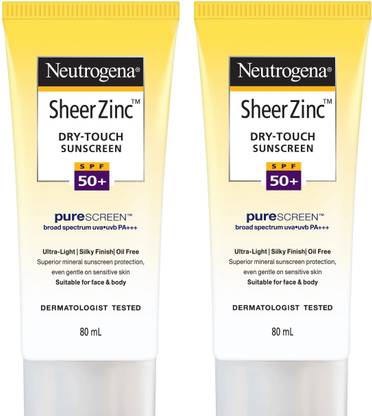 NEUTROGENA Sunscreen - SPF 50 PA+++ Sheer Zinc Dry-Touch Pure Screen Sunscreen Each 80ml Pack of 2