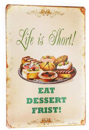 House of Queens Funny Misspelled Eat Dessert First Retro Vintage Decorative Tin Metal Sign For Home | Kitchen | Bar | Office | Wall Hanging Decor Sign