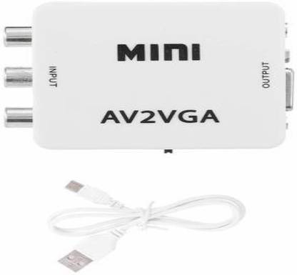TERABYTE  TV-out Cable Mini AV to VGA Converter Box Audio Video to VGA Converter, Setup Box connect to VGA LED Monitors.Support Setup Box, Computer, Desktop, Laptop, LED, LCD, Monitor. (White)