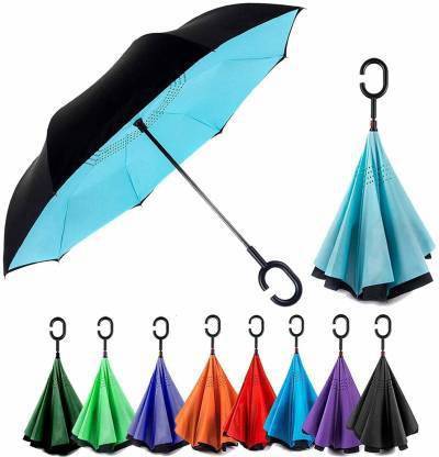 wonder digital Double Layer Inverted Colourful Umbrella for Men-Women with C-Shaped Handle Anti UV Protection Waterproof-Windproof Car Rain Outdoor Use Umbrella (Random Colors) (C- Shape Umbrella) Umbrella