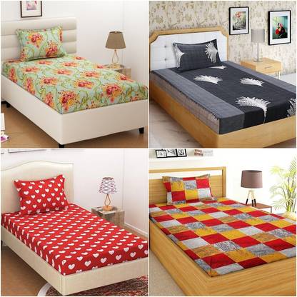 HSR Collection 144 TC Cotton Single Floral Flat Bedsheet