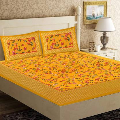Divine Casa 100% Cotton Single Bedsheet Set - 144 TC Retro Floral Print With Pillow Cover