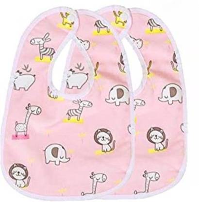 Little Warriors Baby Button Bibs/Apron Cute Multi Print| Waterproof Bib Set Pack of 2-Pink