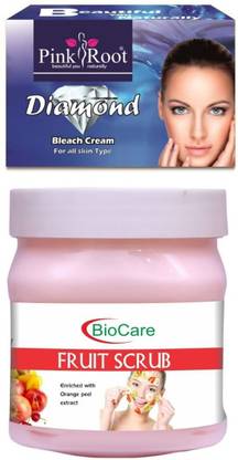PINKROOT Diamond Bleach 50gm and Biocare Fruit Scrub 500ml