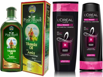 PINKROOT Amla Thanda Oil 200ml with Fall Resist 3X Anti Hairfall Shampoo and Conditioner