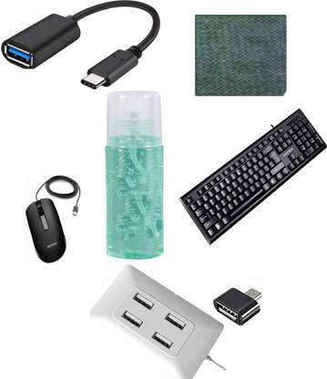 Intex .Full-Sized Keyboard , Hotkeys and function for Desktop/Laptop/Smart TV Spill-Resistant Wired USB Keyboard with 10 million keystrokes lifespan Wired USB Optical Mouse Wired Optical Mouse (USB 2.0, Black) Cleaning Fluid Gel with 100ml Cleaner Cloth to Clean Mobile Screen, Glasses, Tab, Spec or Laptop Screen High speed 4 Ports 2.0 USB Hub (Black - Type-C OTG Adapter Cable Connector Cord Pendrive All C Type Supported Mobile Smartphones USB MICRO OTG Adapter MOUSE PAD Combo Set
