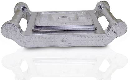 Gambit Multipurpose Royal Design 4 Section Silver Storage Gift Box With Handle or Mukhwas Dani Box for Dining Table Office Home Decor Gifting Decorative Empty Box Sweets Box Mukhwash Box Sopari Box (4 Section Box) Plastic Decorative Platter