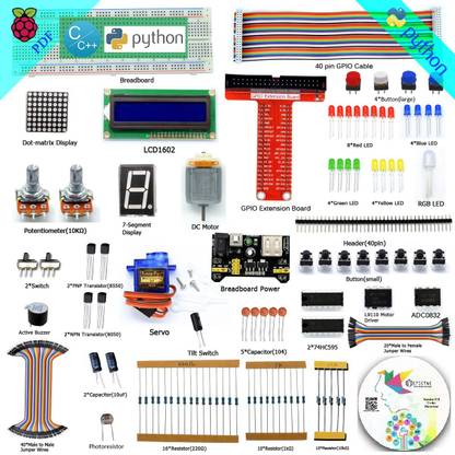 EPICTAC Beginner Starter Kit for Raspberry Pi 4/3/2 Model B/B+, LCD1602, Servo, Motor, C and Python Code, with Tutorial Educational Electronic Hobby Kit