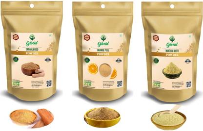 GLOEID 100% Pure Multani Mitti Powder(100GM) , Orange Peel Powder(50GM) , Sandalwood Powder(50GM) for Face Pack and Face Care