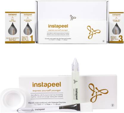 instapeel Complete Skin Care Peel Kit & Glycolic Acid 10 Peel solution Self use for men women recommended for oily, dry, sensitive and combination skin (120 ml)