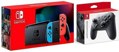 NINTENDO Switch With Neon Red & Neon Blue bundled With Switch Pro Controller 32 GB