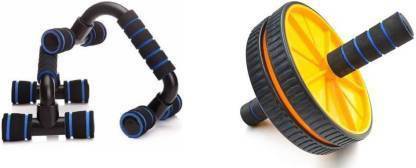 VATSMART GYM EQUIPMENTS COMBO OF FOLDABLE PUSH UP BAR WITH AB EXERCISER WHEEL/ROLLER Fitness Accessory Kit Kit