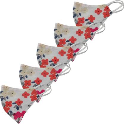 9 impression 3 Layered Floral Print Cotton Cloth Face Masks Reusable & Washable For Unisex (Multicolor; Pack of 5) 9I-20270 Cloth Mask