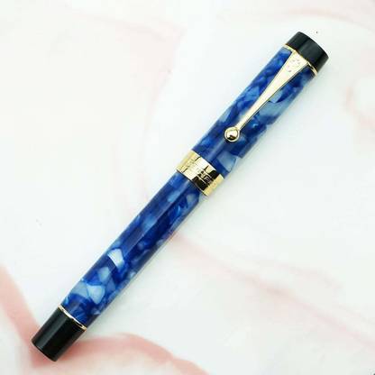 Ledos Jinhao 100 Centennial Resin Acrylic Icy Blue Fine Nib Golden Trims Fountain Pen