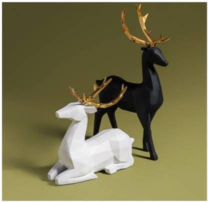 GEEKMONKEY Geekmonkey Set Of 2 Nordic resin geometric elk ornaments simulation animal origami deer living room TV cabinet resin model desktop ornaments (Set Of 2 Deer Pair) Decorative Showpiece  -  22 cm